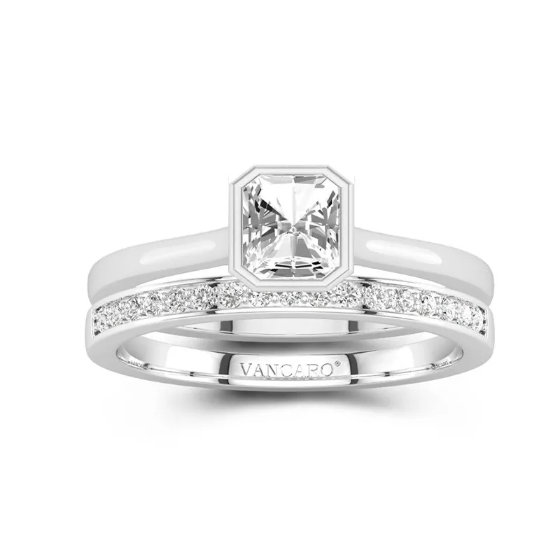 Sobre Asscher 1.00ct Moissanite Ensemble d'alliances