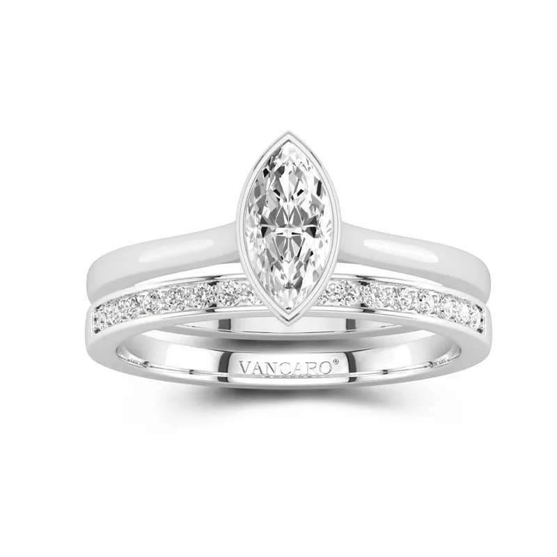 Understated Marquise 0.80ct Moissanite Wedding Ring Set