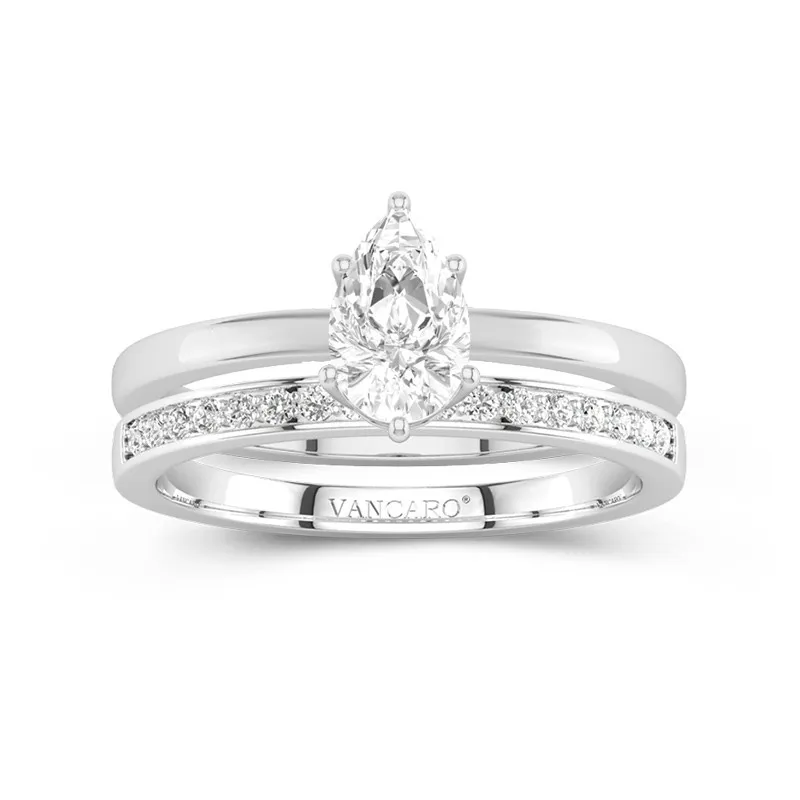 Or blanc 14 carats Moissanite Ensemble nuptial