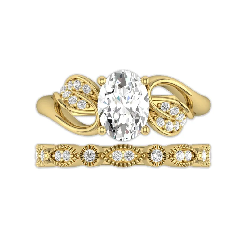 Or jaune 18 carats Plaqué Nature Feuille Ensemble nuptial