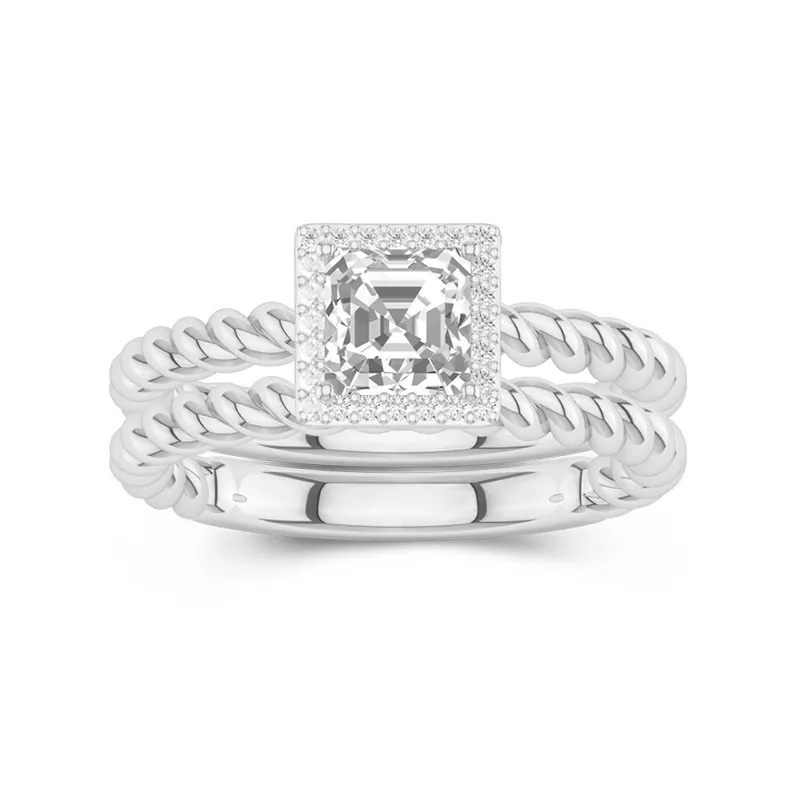 Platinum Halo Twist Wedding Ring Set