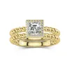 18K Gold Halo Twist Wedding Ring Set