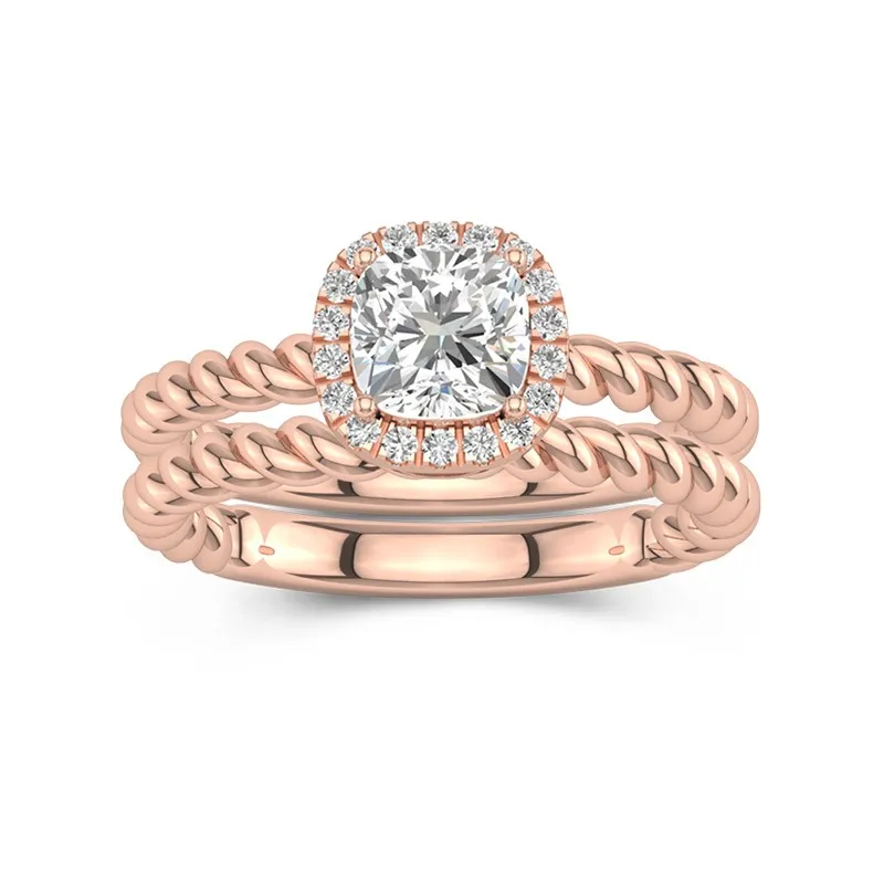 Or rose 18 carats Halo Tourner Ensemble d'alliances