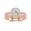 14K Rose Gold Halo Twist Wedding Ring Set