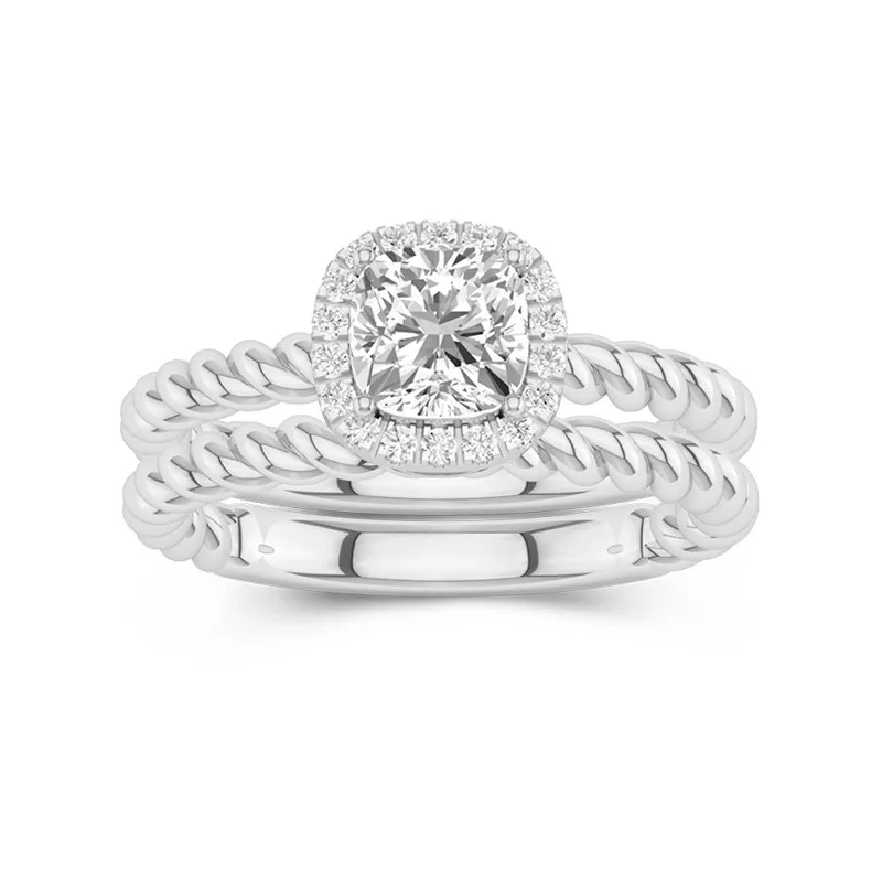 Or blanc 14 carats Halo Tourner Ensemble d'alliances