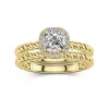 18K Gold Halo Twist Wedding Ring Set