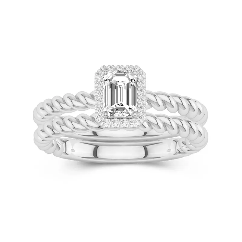 925 Sterling Silver Halo Twist Wedding Ring Set