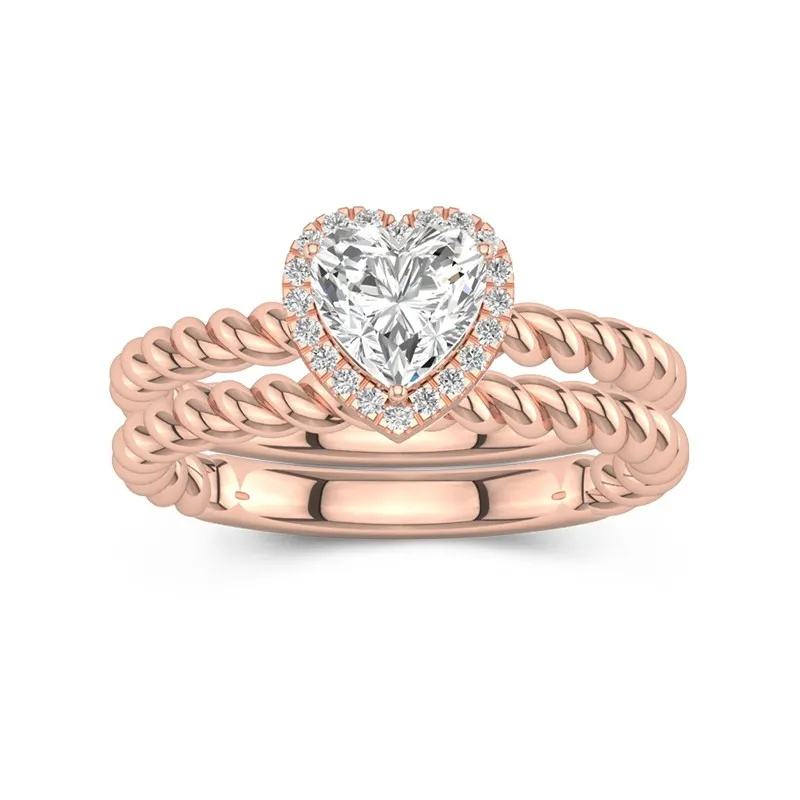 14K Rose Gold Halo Twist Wedding Ring Set