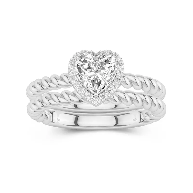 Or blanc 18 carats Halo Tourner Ensemble d'alliances