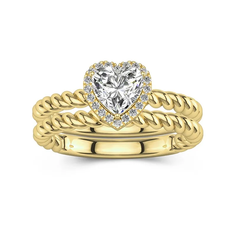 14K Gold Halo Twist Wedding Ring Set