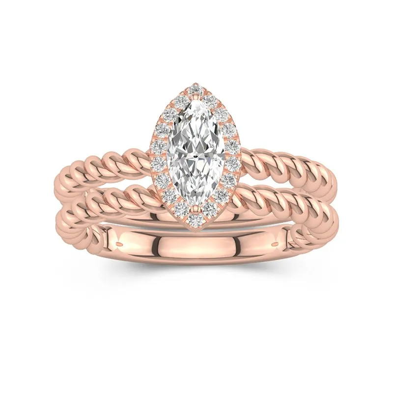 Or rose 18 carats Halo Tourner Ensemble d'alliances