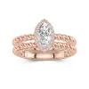 18K Rose Gold Halo Twist Wedding Ring Set