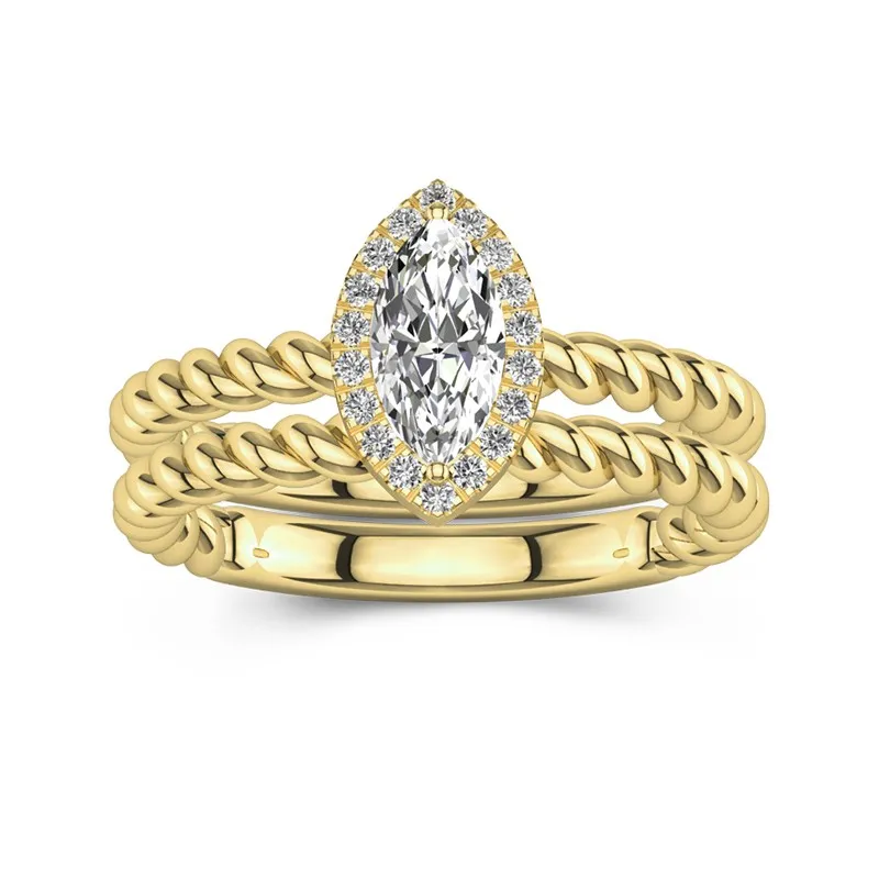 14K Gold Halo Twist Wedding Ring Set