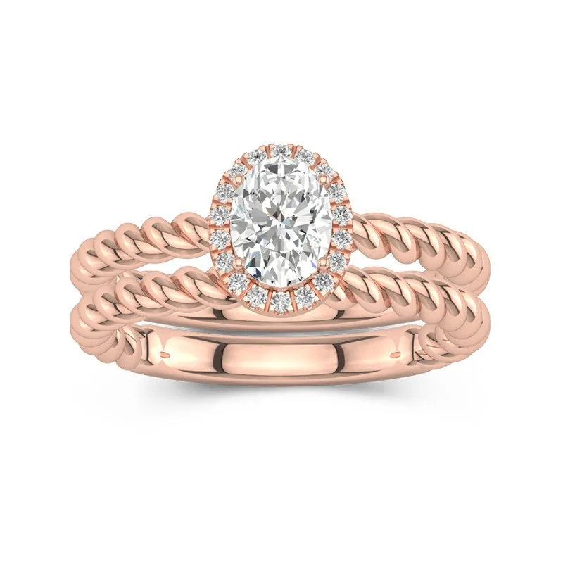 Or rose 18 carats Halo Tourner Ensemble d'alliances