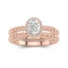 14K Rose Gold Halo Twist Wedding Ring Set