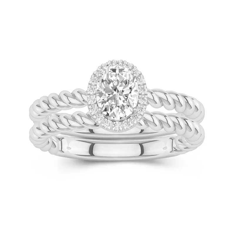 Platinum Halo Twist Wedding Ring Set