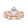 18K Rose Gold Halo Twist Wedding Ring Set