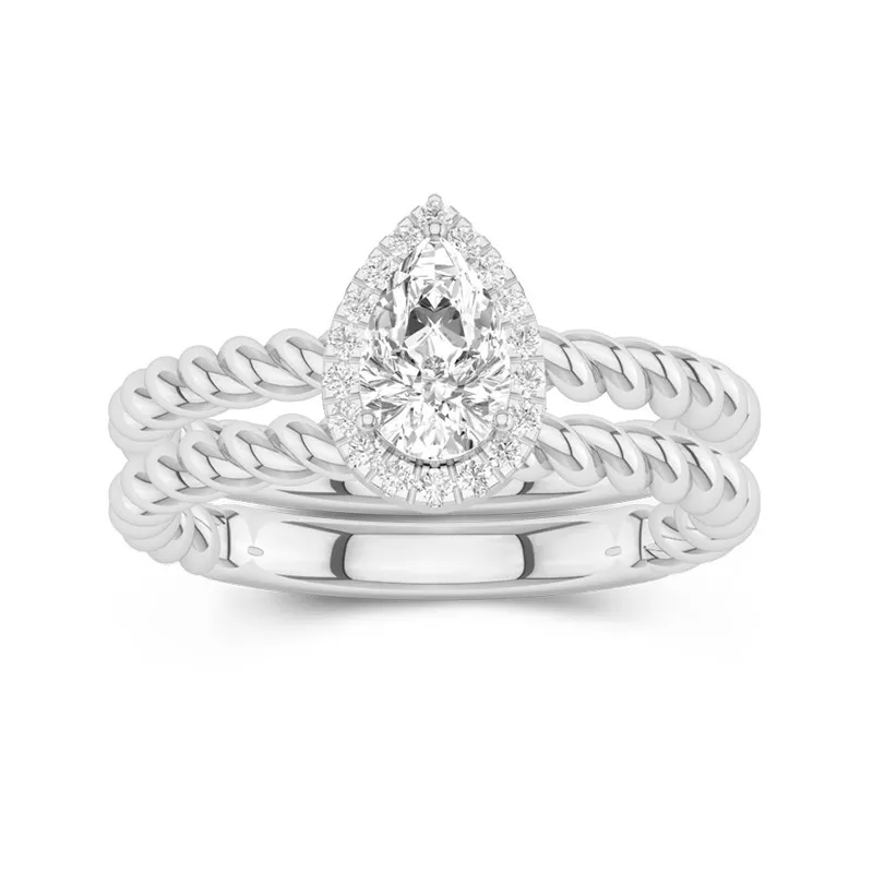 Or blanc 14 carats Halo Tourner Ensemble d'alliances