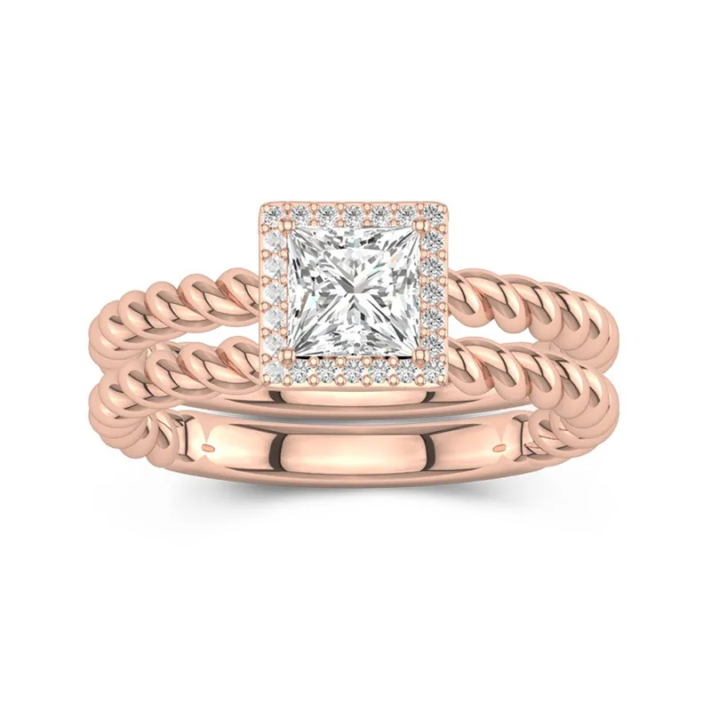 Or rose 14 carats Halo Tourner Ensemble d'alliances