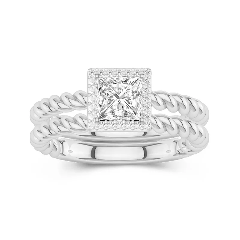 Or blanc 14 carats Halo Tourner Ensemble d'alliances