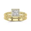 18K Gold Halo Twist Wedding Ring Set