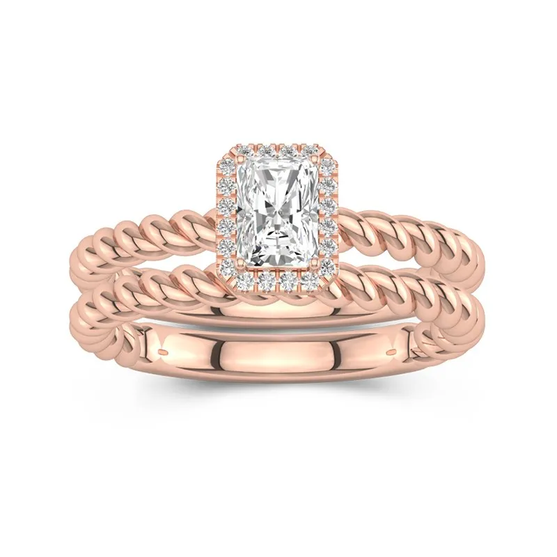 18K Rose Gold Halo Twist Wedding Ring Set