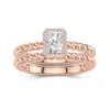 14K Rose Gold Halo Twist Wedding Ring Set