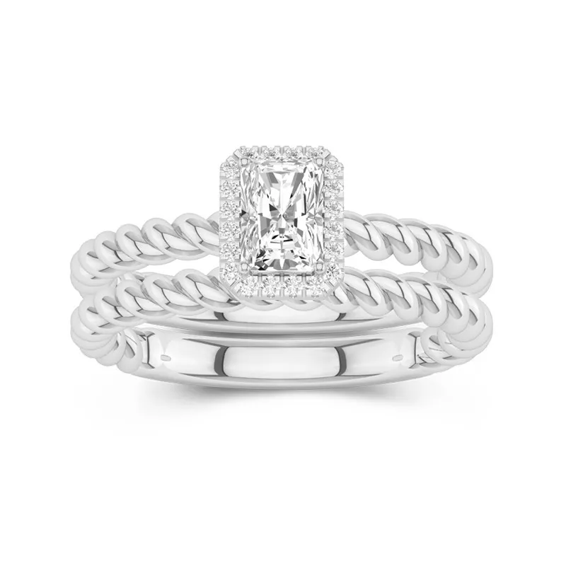 925 Sterling Silver Halo Twist Wedding Ring Set