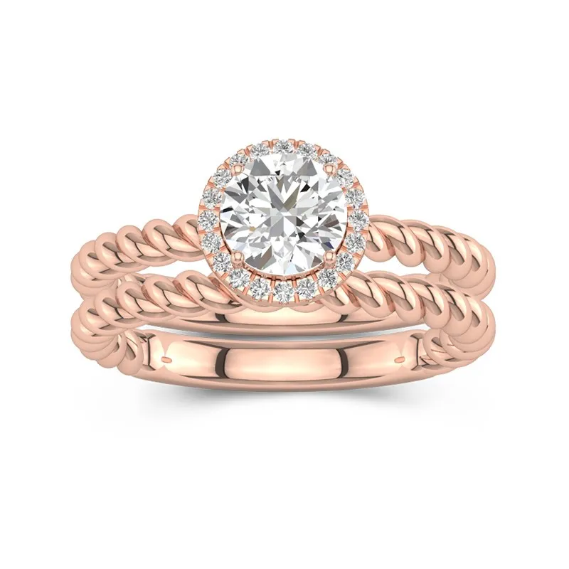 Or rose 14 carats Halo Tourner Ensemble d'alliances