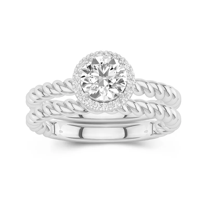 Argent sterling 925 Halo Tourner Ensemble d'alliances