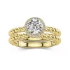 18K Gold Halo Twist Wedding Ring Set