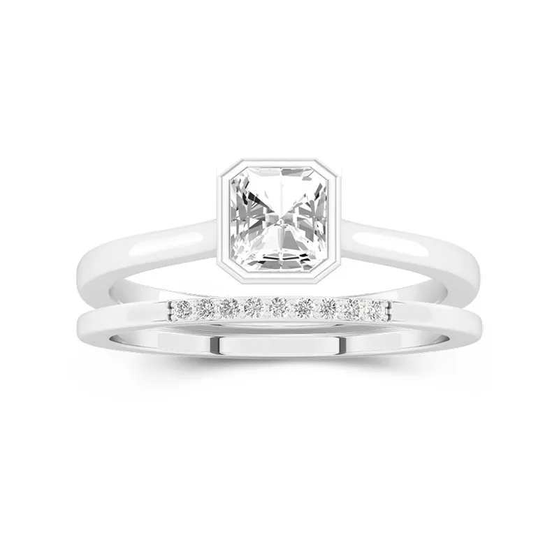 Simple Asscher 1.00ct Moissanite Ensemble nuptial