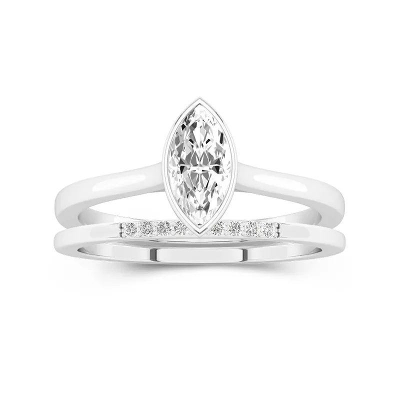 Simple Marquise 1.00ct Moissanite Ensemble nuptial