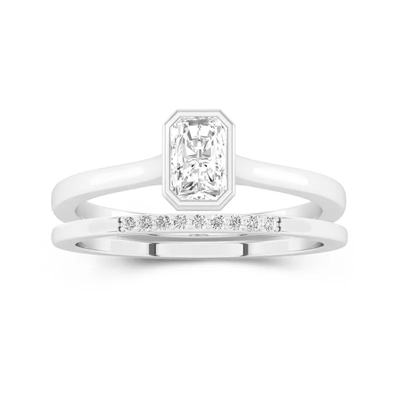 Simple Radiant 1.00ct Moissanite Ensemble nuptial