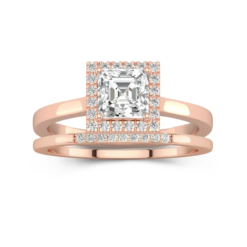 18K Rose Gold Moissanite Wedding Ring Set