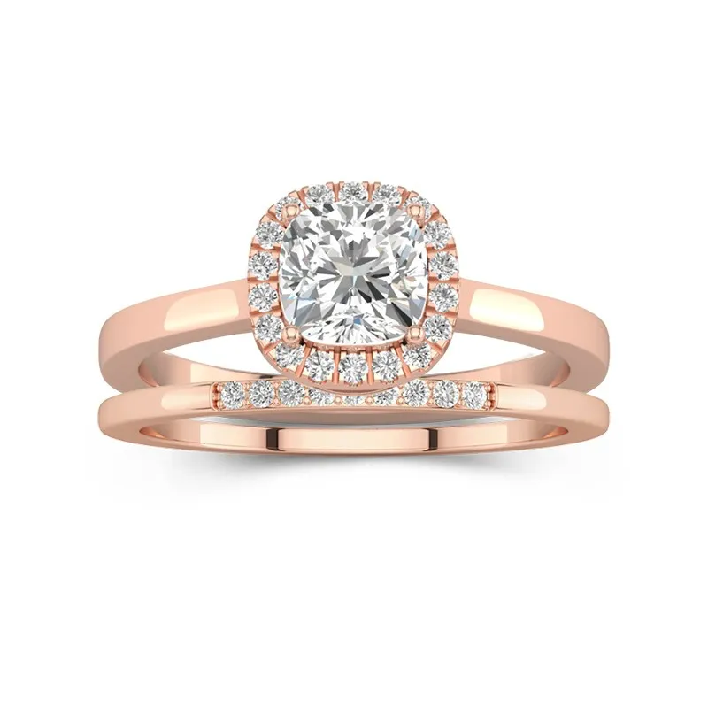 18K Rose Gold Moissanite Wedding Ring Set