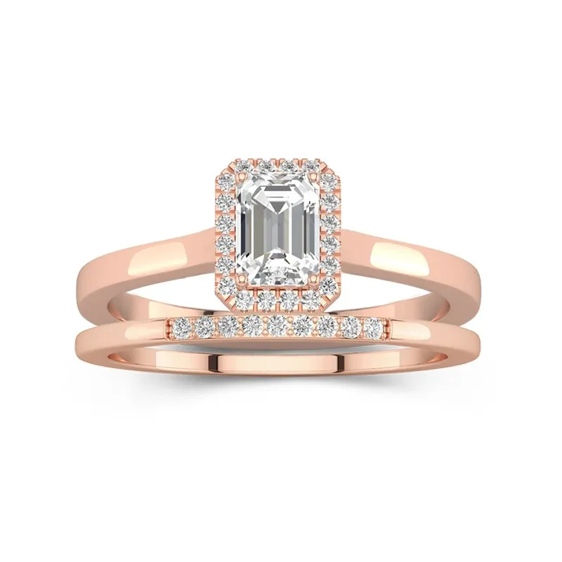 18K Rose Gold Moissanite Wedding Ring Set