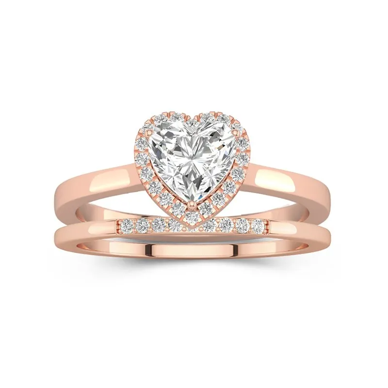 18K Rose Gold Moissanite Wedding Ring Set