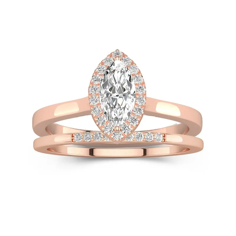 14K Rose Gold Moissanite Wedding Ring Set