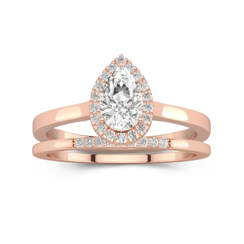 18K Rose Gold Moissanite Wedding Ring Set