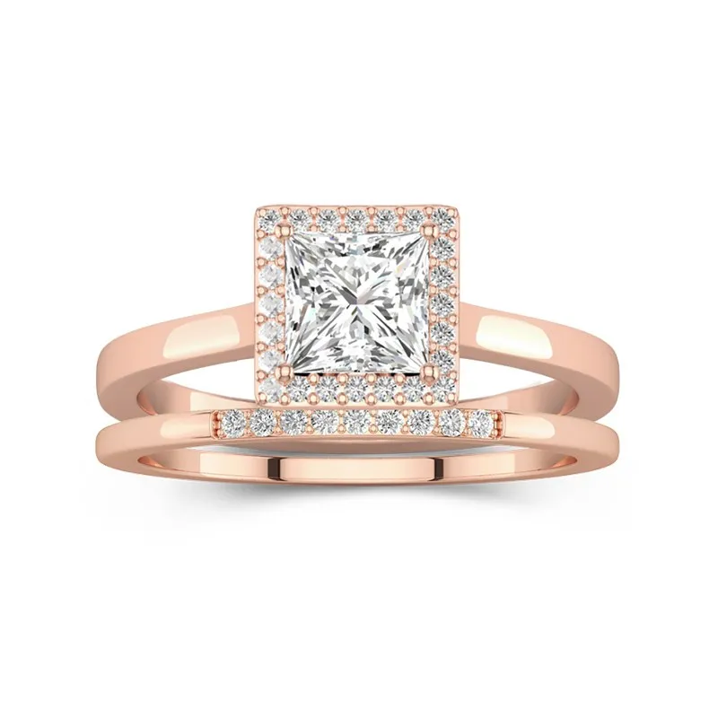 14K Rose Gold Moissanite Wedding Ring Set