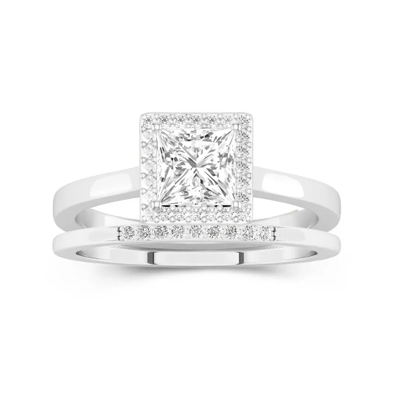 Or blanc 14 carats Moissanite Ensemble d'alliances