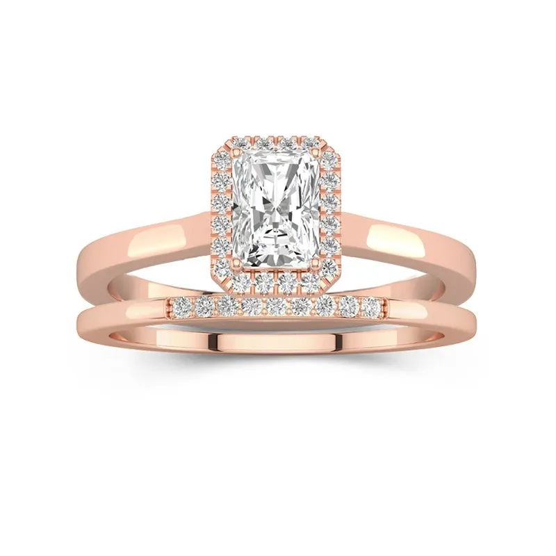 14K Rose Gold Moissanite Wedding Ring Set