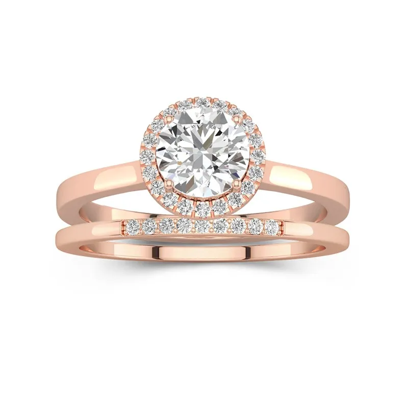 14K Rose Gold Moissanite Wedding Ring Set