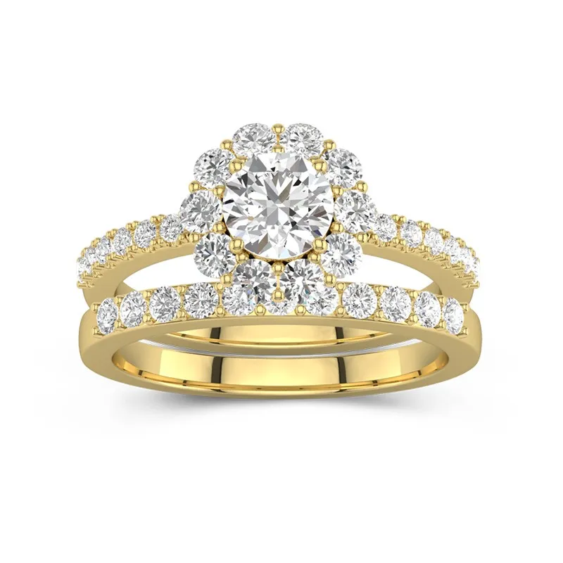 Or jaune 18 carats Plaqué Fleurir Ensemble nuptial