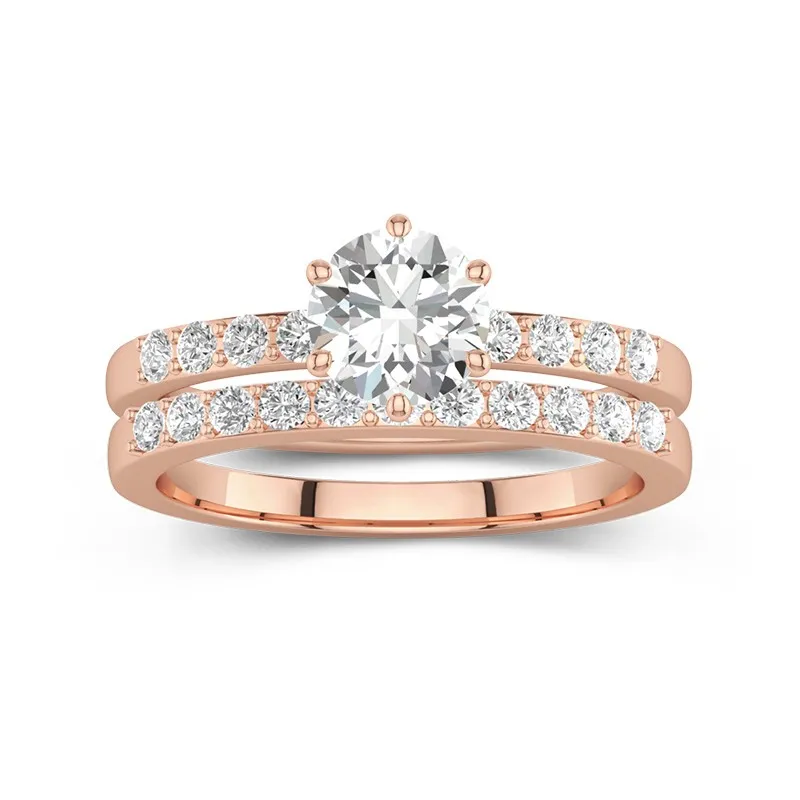 1.00ct Moissanite Wedding Ring Set 14K Rose Gold