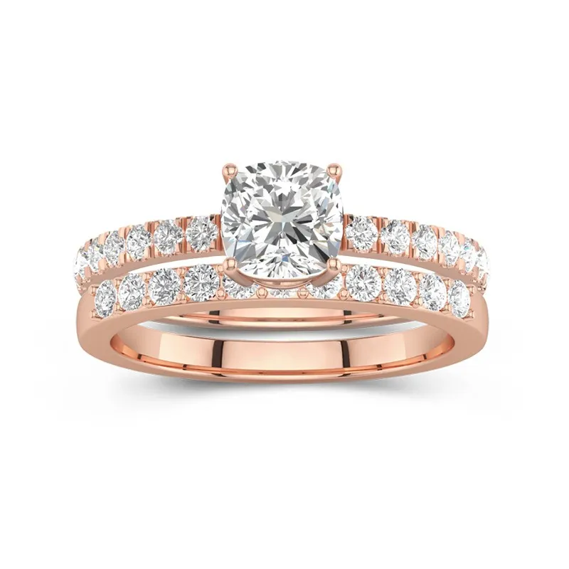 1.00ct Moissanite Wedding Ring Set 14K Rose Gold