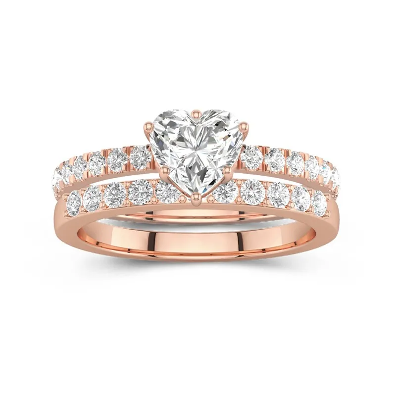 1.00ct Moissanite Wedding Ring Set 14K Rose Gold