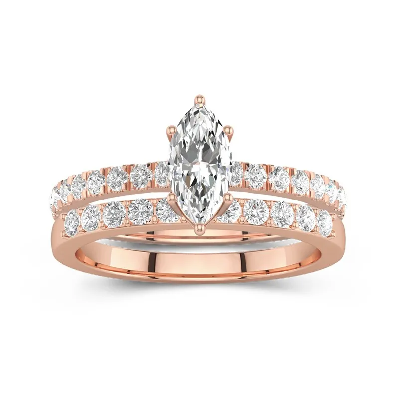 1.00ct Moissanite Wedding Ring Set 18K Rose Gold