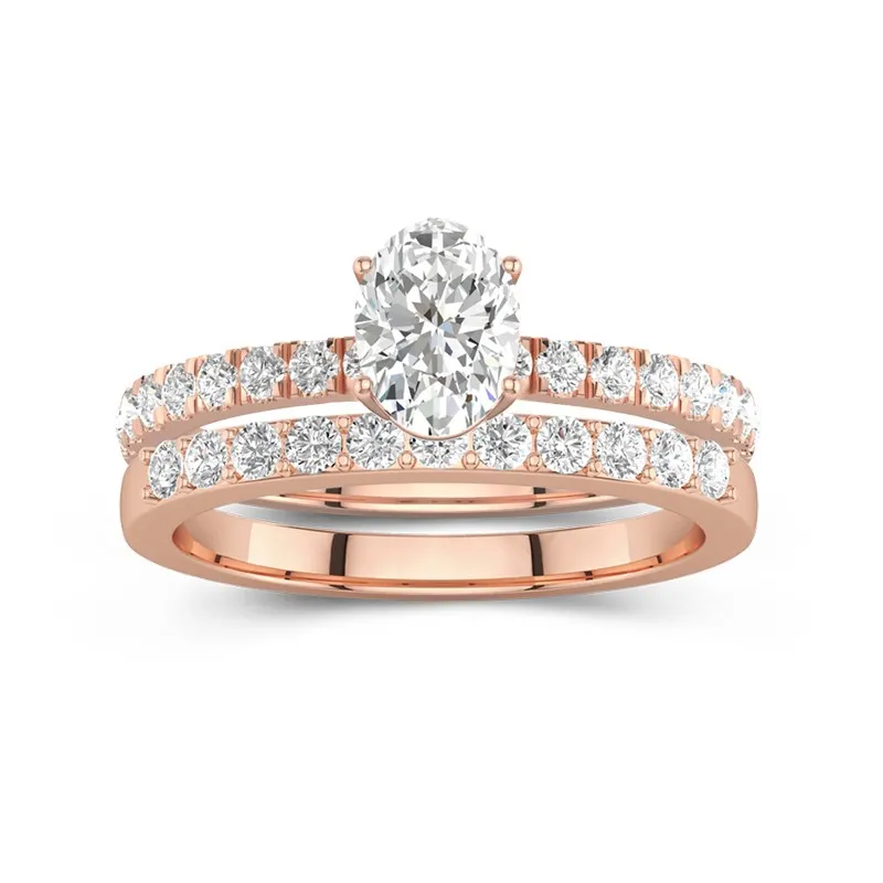 1.00ct Moissanite Wedding Ring Set 14K Rose Gold